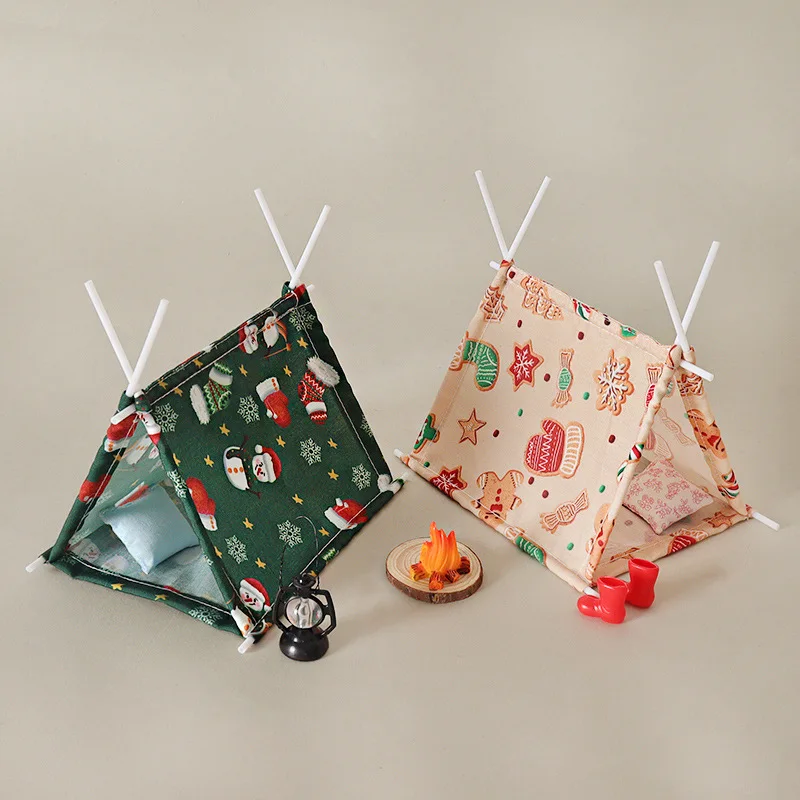 1set Dollhouse Mini Camping Tent Model Miniature Simulation Handmade DIY Christmas Outdoor Scene Decor Figurine Accessories Prop