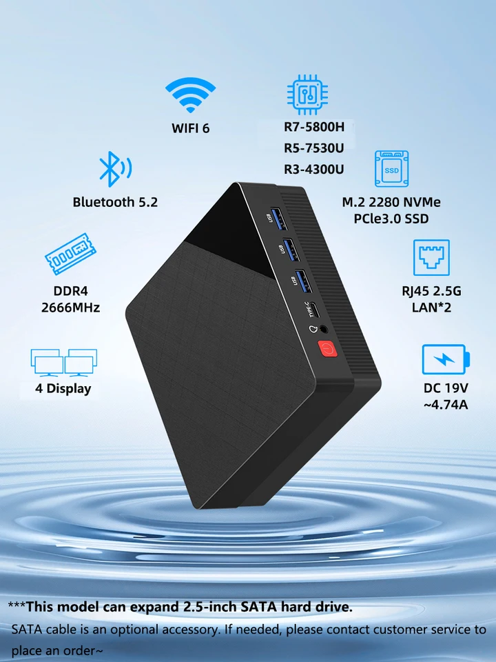 ZXIPC Mini PC AMD Ryzen5 6600H 7735HS DDR4 2666MHZ 16GB 512GB Nvme