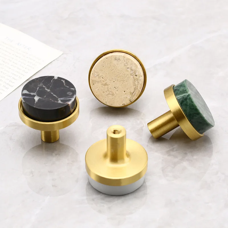 5pcs Marble brass handle round furniture wine cabinet bookcase drawer European door handle cave stone single hole handles