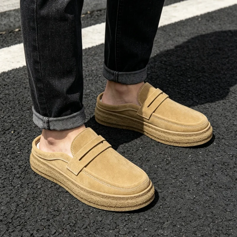 Backless Mules Half Loafer Slippers Open-back Casual Shoes Summer Platform Man Slip On Flat Sneakers Thick Bottom Slides Sandals