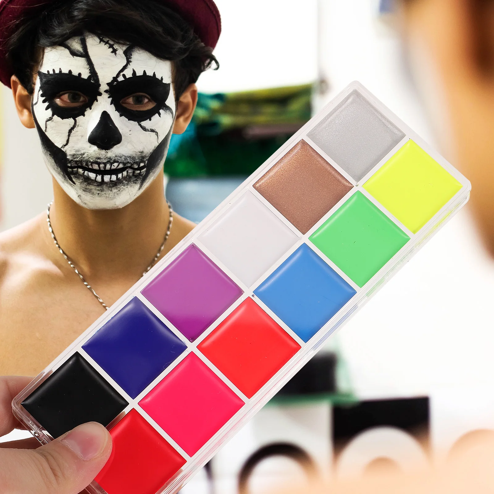 

1 Box Fluorescent Oil- Body Paint Kit Long-Lasting Non-Smudge Skin-Safe For Halloween Festival Party Cosplay Adult