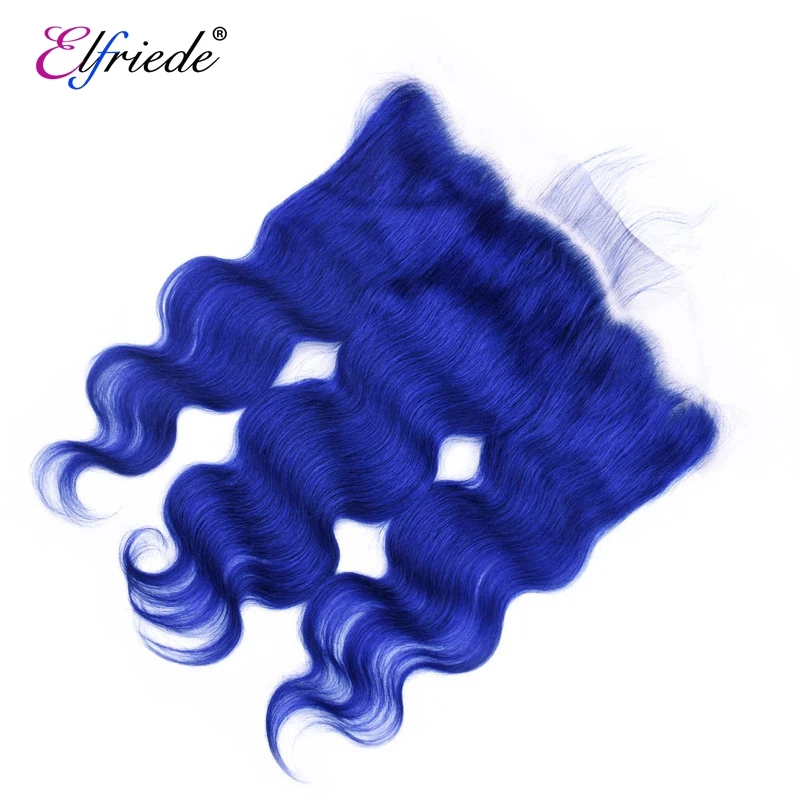 Elfriede #Blue Body Wave Colored Hair Bundles with Frontal 100% Remy Human Hair Sew-in Wefts 3 Bundles with Lace Frontal 13x4