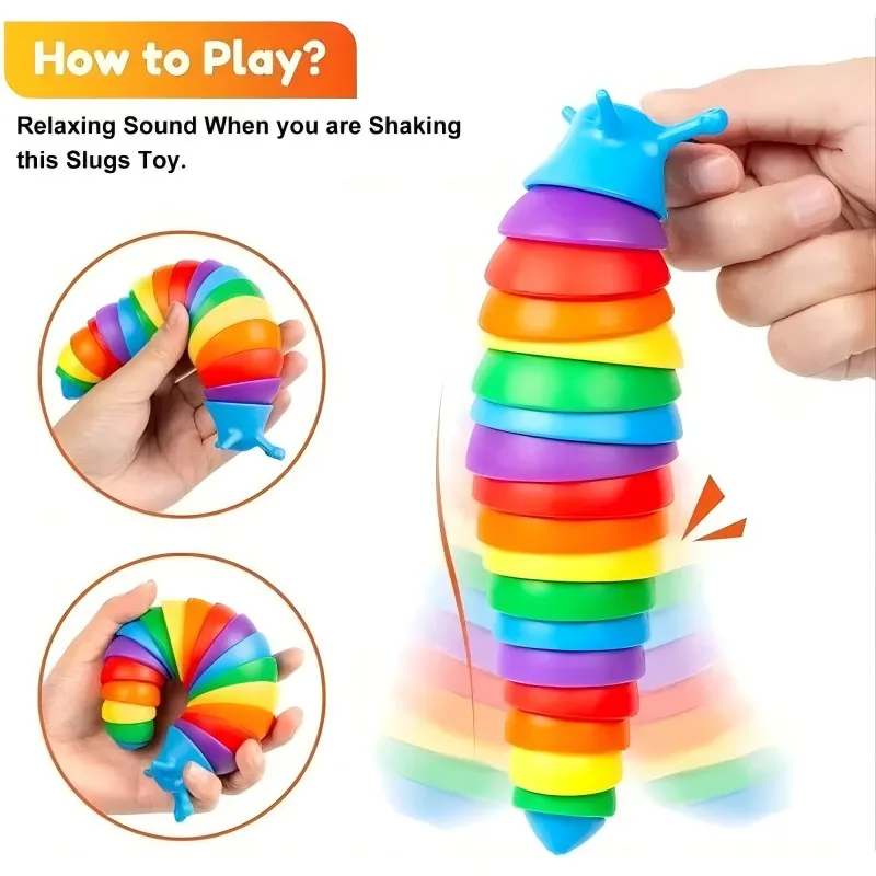 Fidget Slug juguete para niños 18cm 3D colorido sensorial Slug alivia diversión juguete de descompresión creativo Twist Caterpillar Fidget Toys