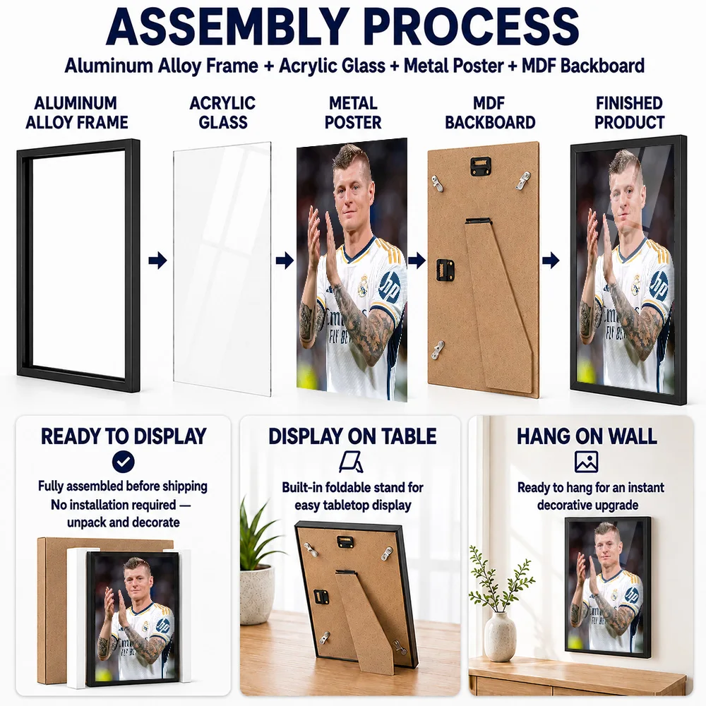 Toni Kroos Clapping Metal Poster With Aluminum Alloy Frame Customized Photographic Wall Art For Clubhouse, Football Fan Gift