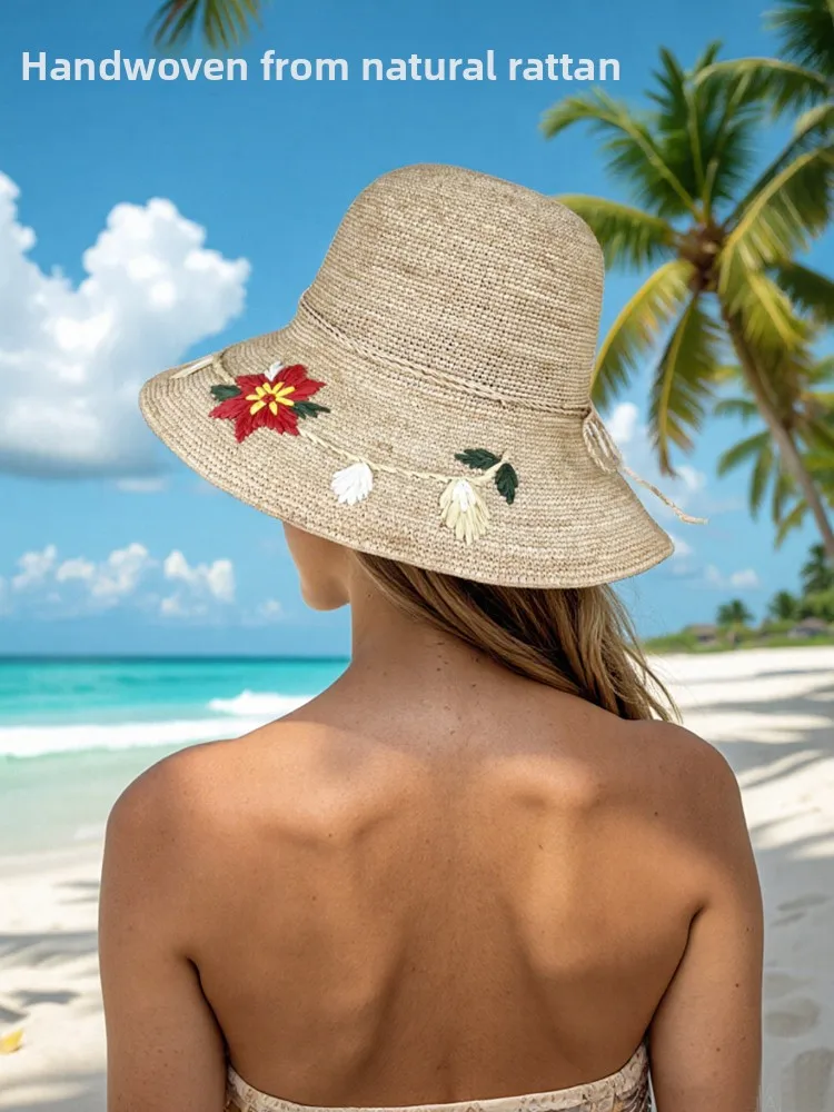 

Lei St Hat Women's Sunscreen Large Brim Face Covering Summer Beach Vaion Sunade Cap Foldable Beach Coast Holiday Hat
