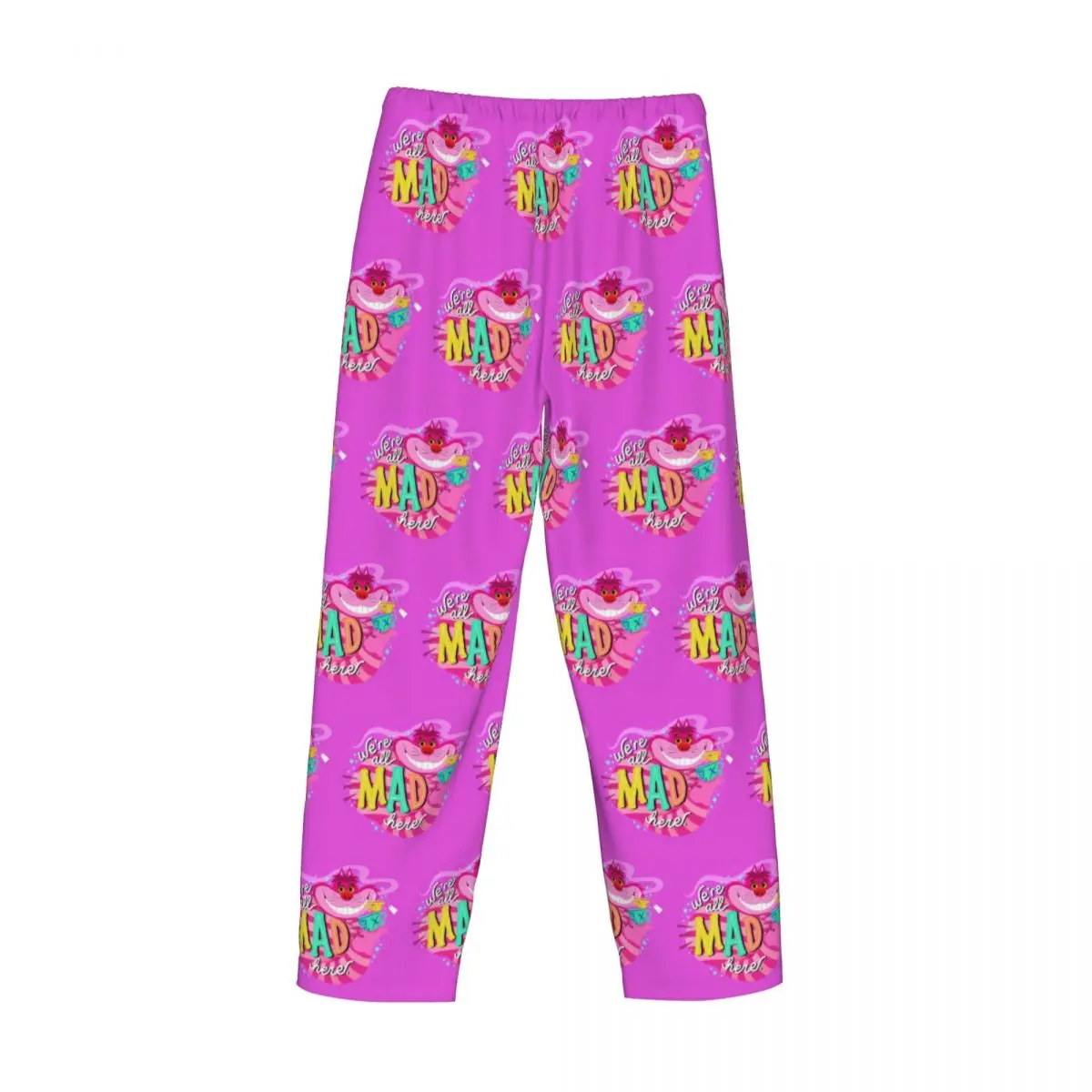 Pantalones de pijama con estampado personalizado para hombre, ropa de dormir con estampado de gato de Cheshire, Alicia, país de las Maravillas, somos todos locos aquí, pantalones para dormir con bolsillos