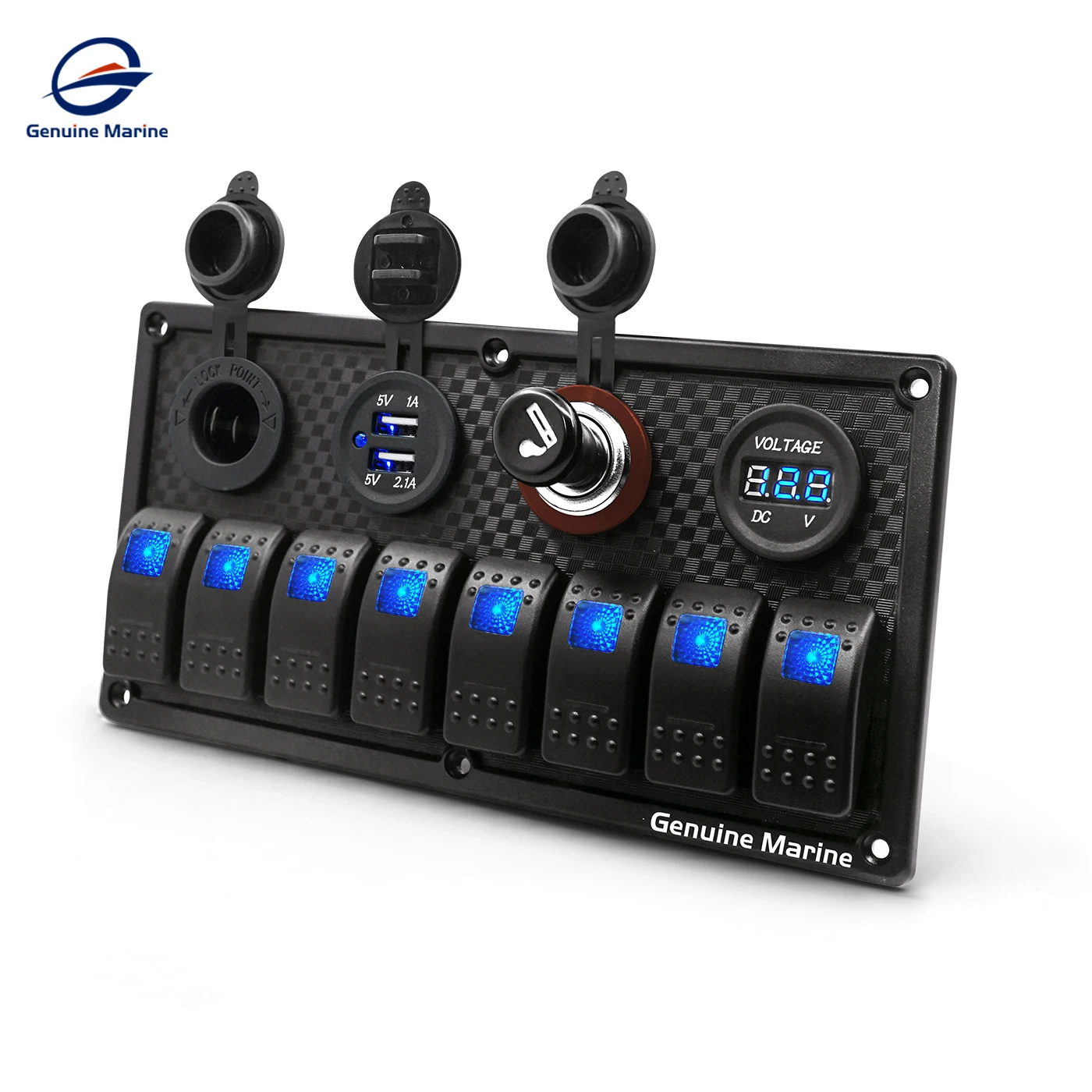 

8 Gang 12V Rocker Switch Panel Dual USB Port & Color Display Voltage LED Marine Boat Toggle Switches For RV Truck Camper Yacht