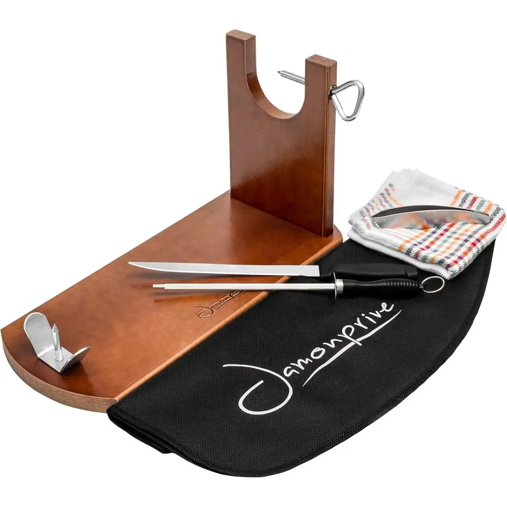 

Профессиональная подставка для ветчины с лакированным покрытием, стальными элементами, чехлом для ветчины, кухонной салфеткой и щипцами - идеальный держатель для ветчины или ветчины Серрано