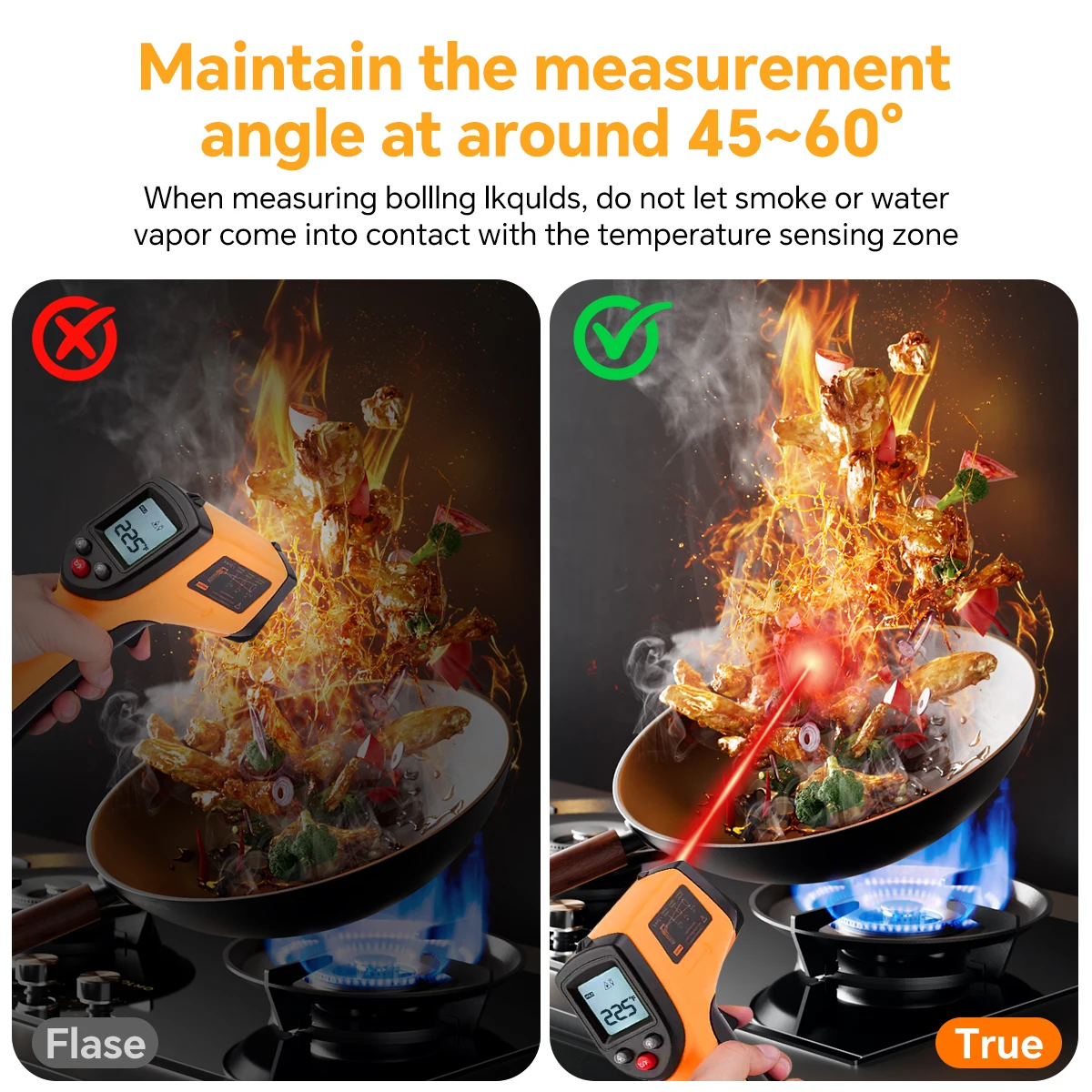 Infrarot-Thermometer-Pistole -50 bis 400 ° C, Digitales Laser-Temperaturmessgerät zum Kochen, Grillen und zur Prüfung von Grillplattenoberflächen – Detail 6