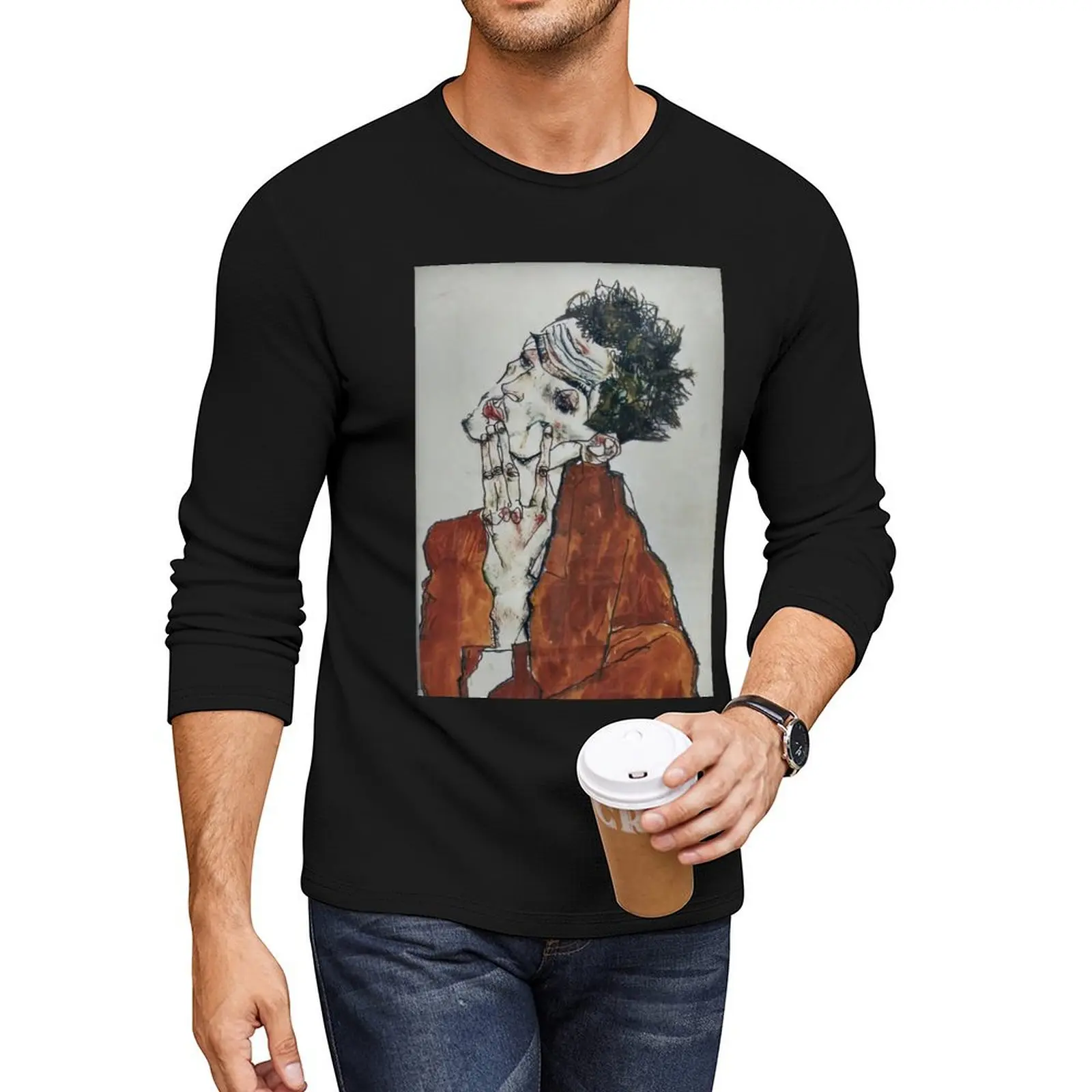 

egon schiele best paintings, egon schiele artwork Long T-Shirt anime clothes mens cotton t shirts