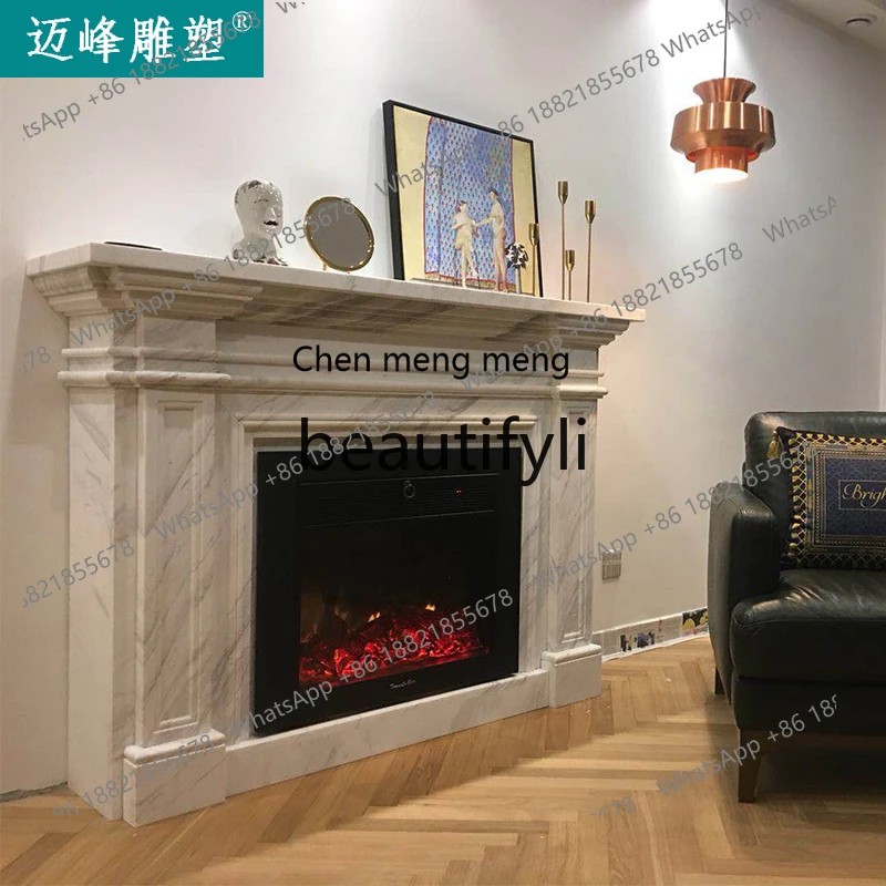 

178Marble fireplace French stone fireplace decorative cabinet living room jazz white mantel