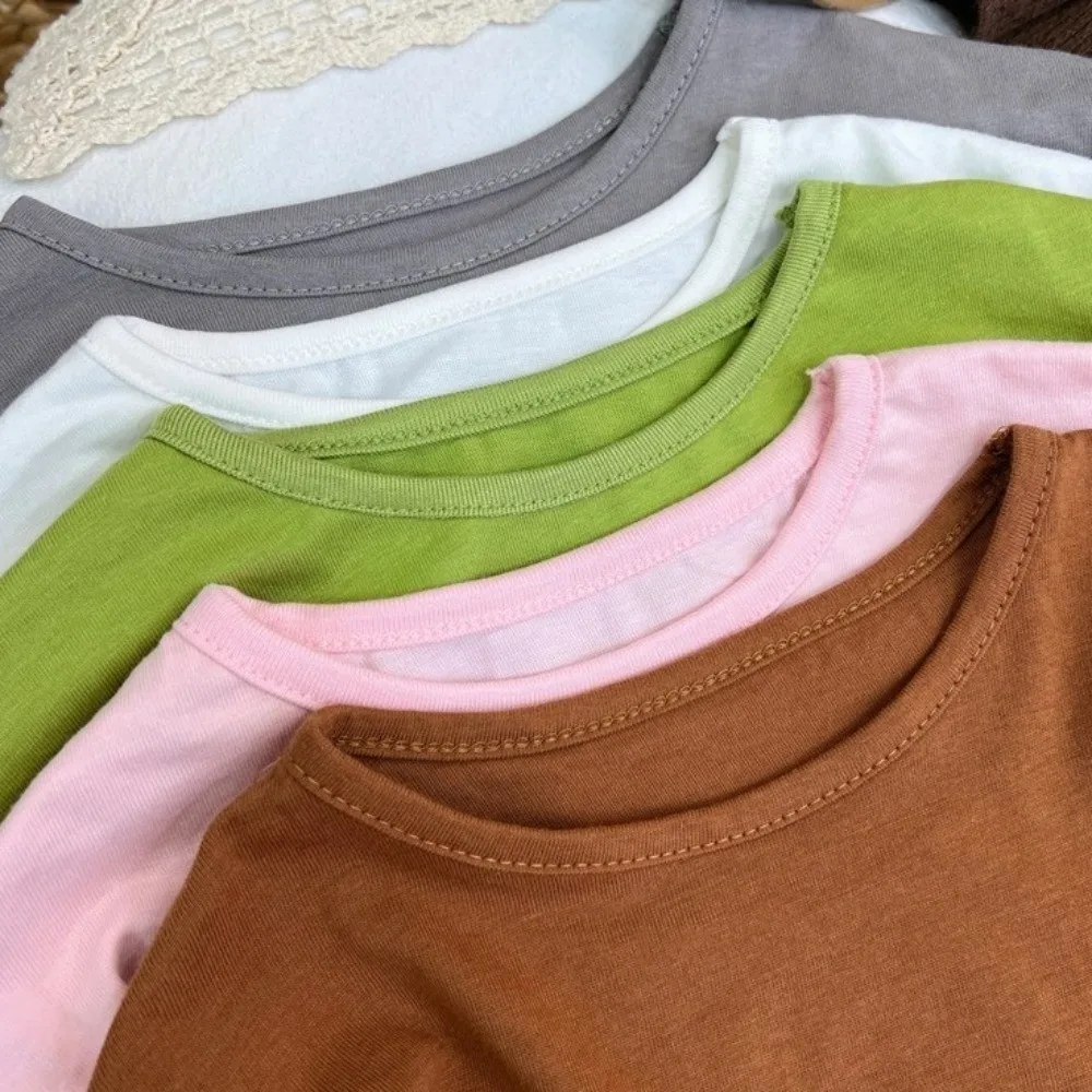 soft Pure Cotton Children's Clothing solid color O-neck utumn Bottoming Shirts Boy Girl Tops
