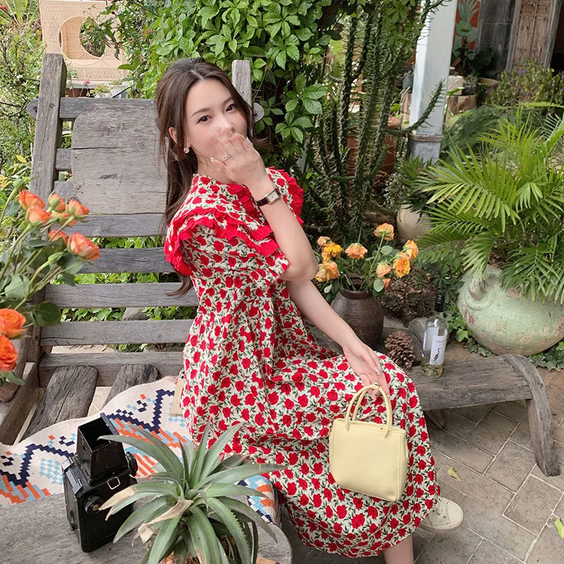 

Pregnant Woman Floral Dress Holiday Clothes Maternity Photography Printting Dresse Ruffled Large Collar Ruffled Patchwork