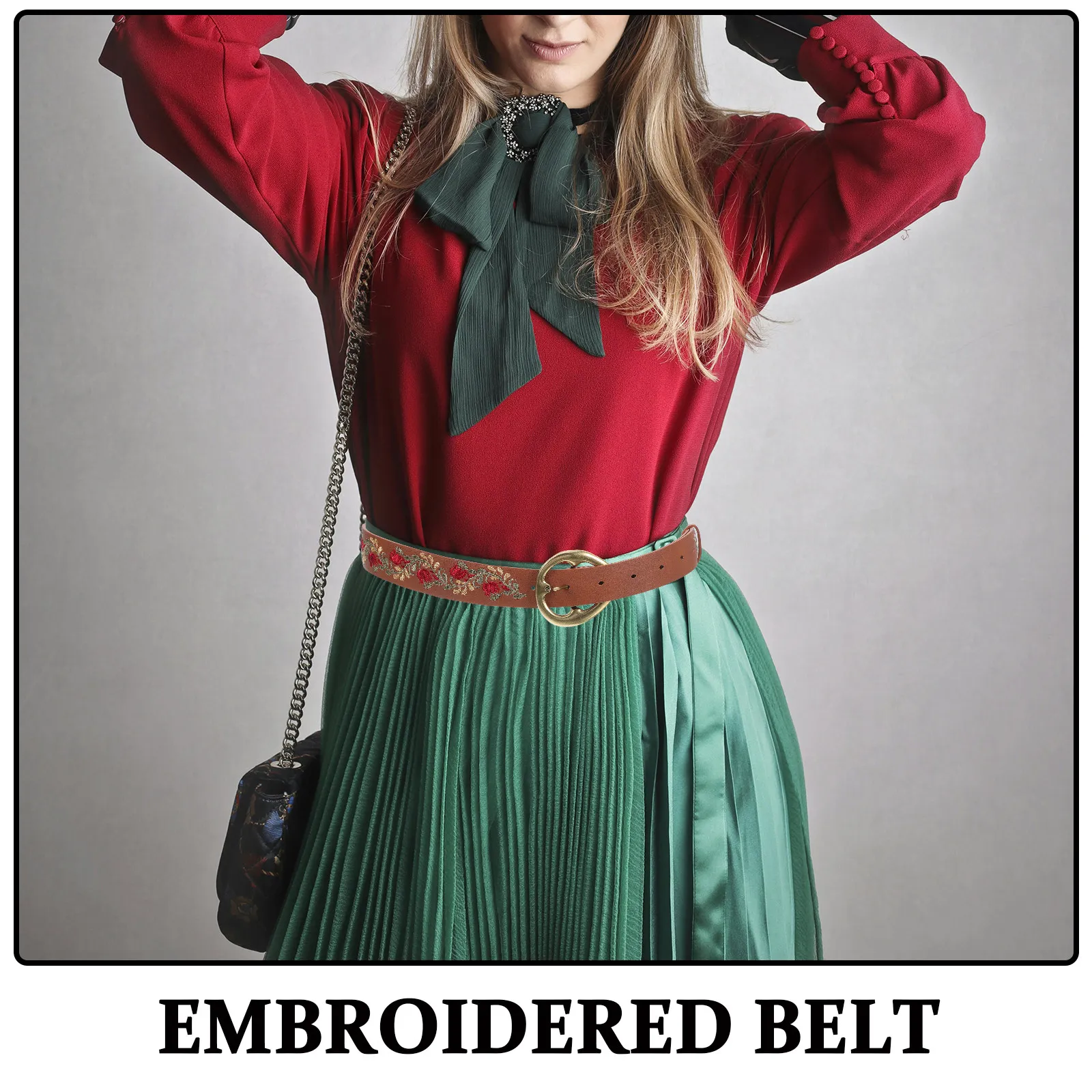 Mexican Floral Statement Belt: Women Boho Embroidered Flower Waist Belt With Buckle Traditional Vintage Style Fashion Accessory