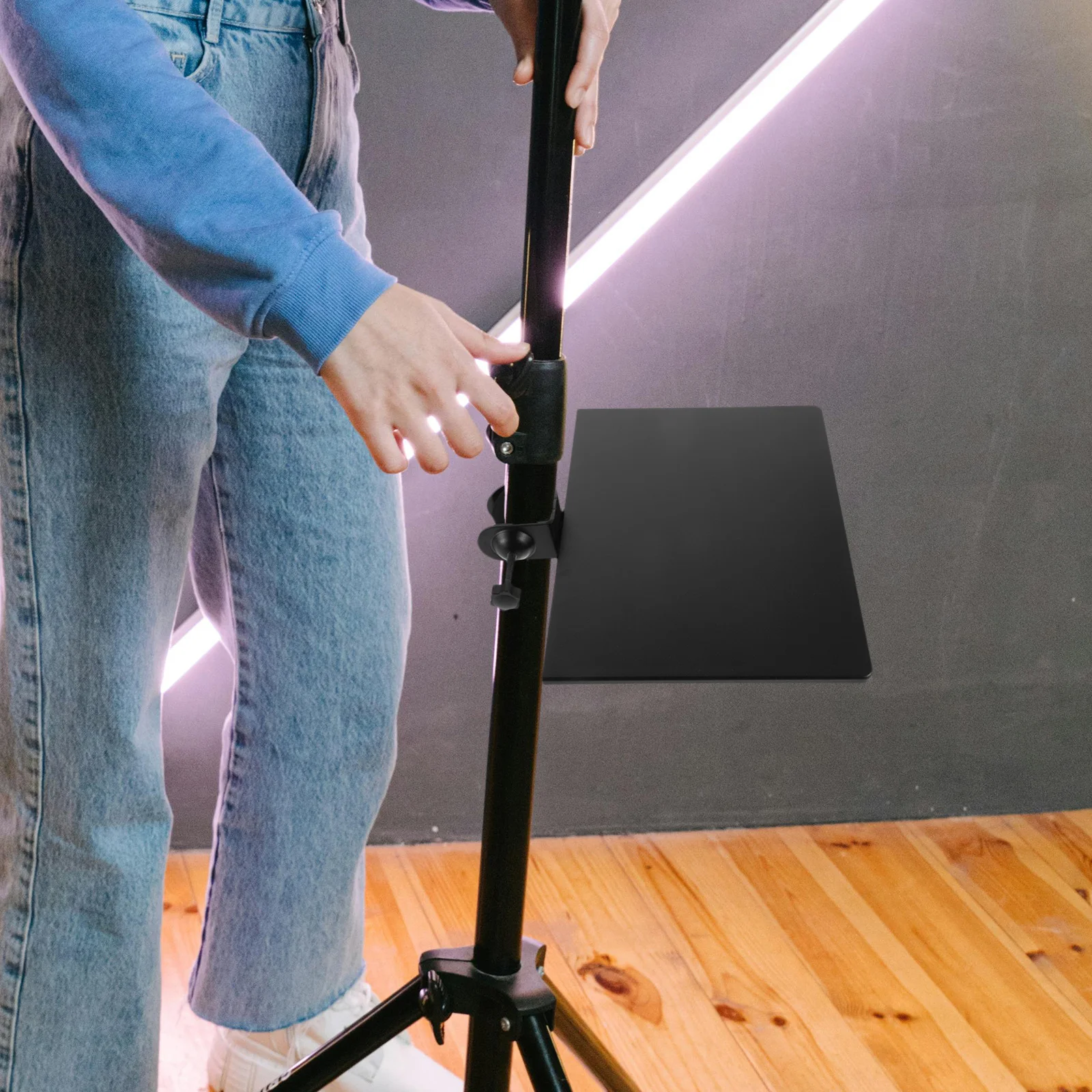 

Adjustable Sound Card Tray For Microphone Stand Durable Metal Live Streaming Organizer Universal Mic Rack Clamp-On Tray For