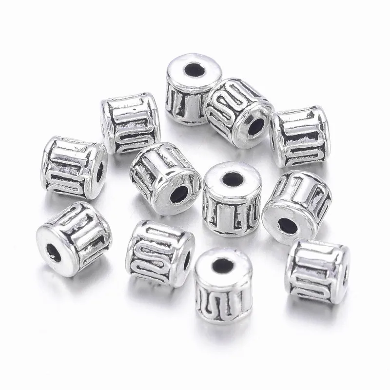 50pc Tibetan Style Alloy Beads Column Antique Silver Lead Free & Cadmium Free 4.5x4.5mm Hole: 1.5mm