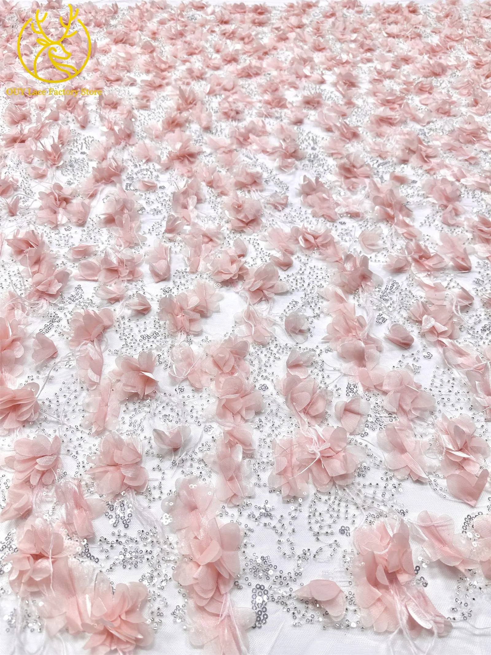 Exquisite 3D-Applikation Französische Pailletten Tüllspitze 2026 Hochwertige Perlenbesetzte Afrikanische Spitze Rotes Nigerianisches Hochzeits-Abendkleid – Detail 10
