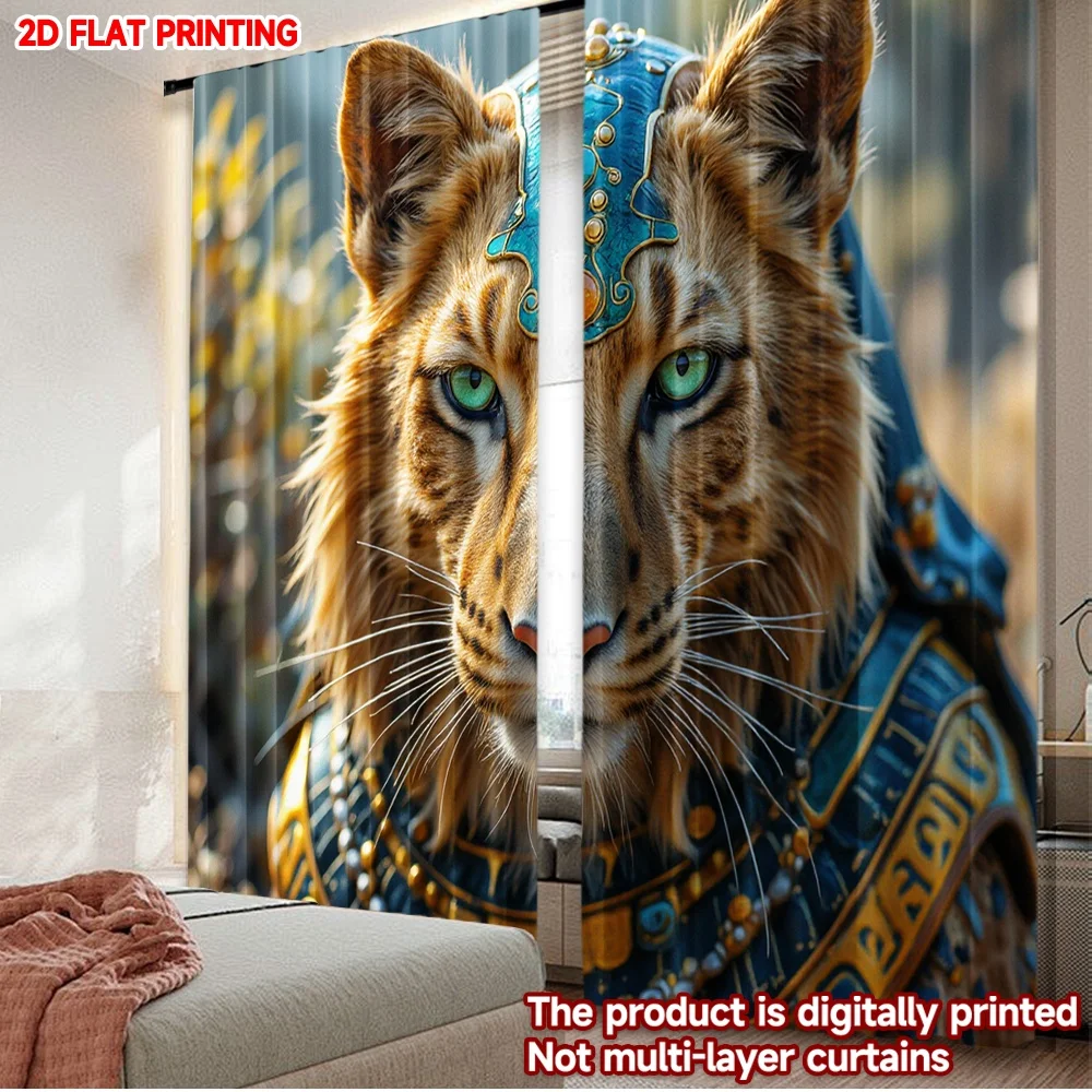 2D flat printing 2pcs Curtain Curtains Regal Lion with Jewels Digital Printed Polyester Drapes Birthday Party Perfect for