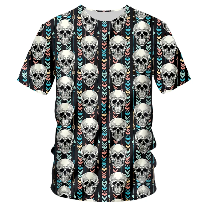 Black And White Skull T-Shirt White Tattoo 3D Printed T-shirt Harajuku Streetwear T Shirts Funny Men For Women Short Sleeve