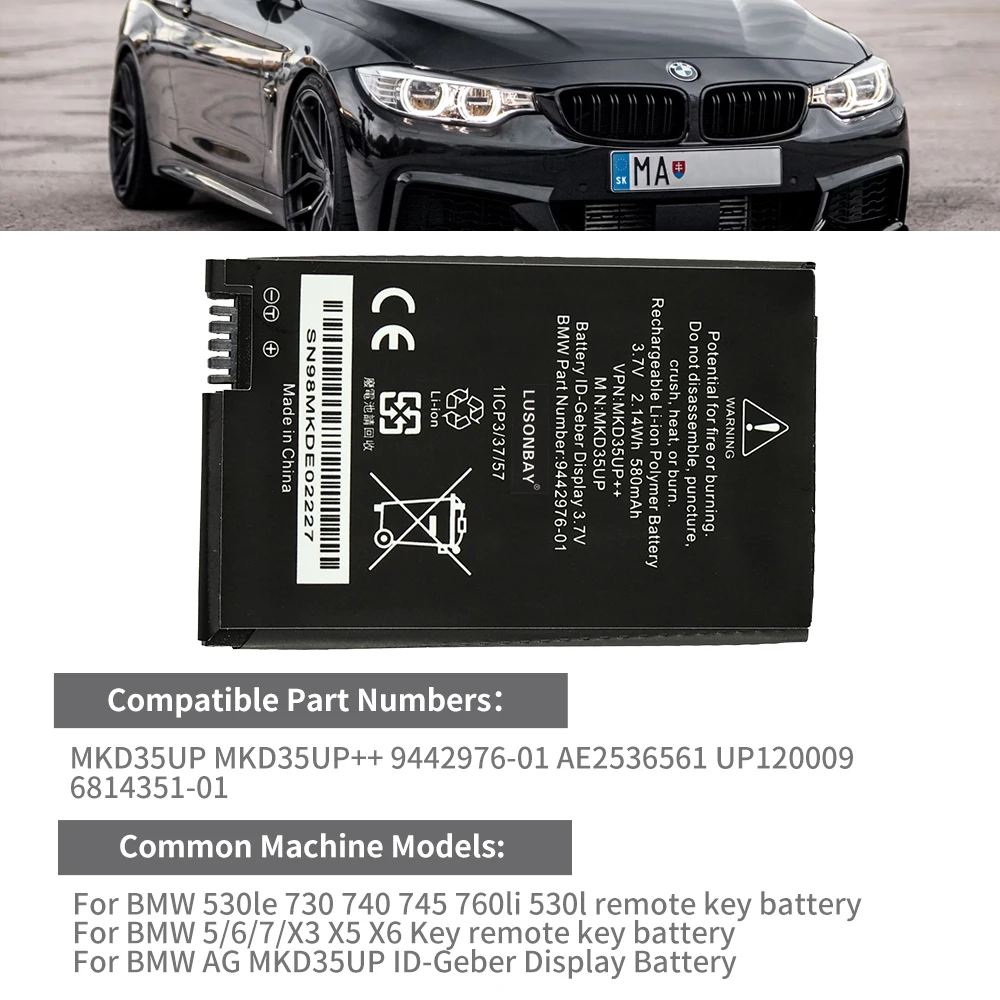 LUSONBAY MKD35UP Remote LCD Key Battery For BMW X3 X4 X5 X6 X7 530Le 730 740 745 760LI 9442976-01 1ICP3/37/57 D-80788 6814351
