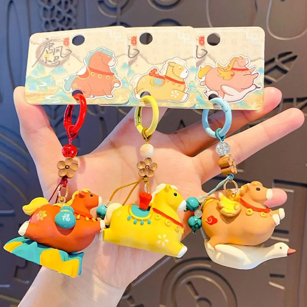 Cute Horse Year Keychain Chinese Style Traditional Cartoon Horse Bag Pendant New Year Gift Zodiac Horse New Year Keyring