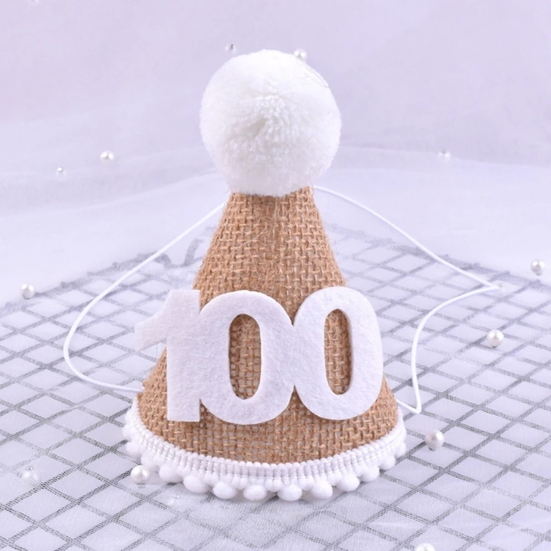 Accessoires de photographie pour nouveau-nés, couronne de bébé, chapeau d\'anniversaire, mini chapeau en lin, premier anniversaire pour 1-3 ans, 100