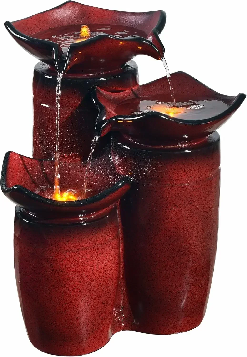 

3 Tiered Floor Water Glazed Pots Fountain with LED Lights