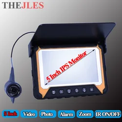 THEJLES 5 Inch 800*480 IPS Monitor Fish Finder HD 1000Tvl Underwater Camera With 8 Pcs IR Night Vision For River/Ice Fishing