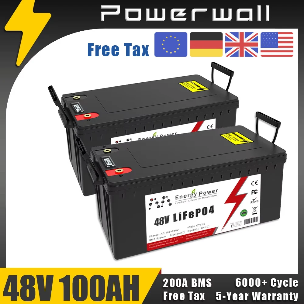 48V 50AH 100Ah LiFePo4 Battery Pack 51.2V Lithium Iron Phosphate Batteries Built-in BMS For Solar RV Boat