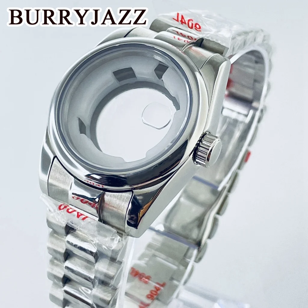 BURRYJAZZ 31mm NH05 NH06 Watch Case Silver Stainless Steel Case With Sapphire Crysta Waterproof