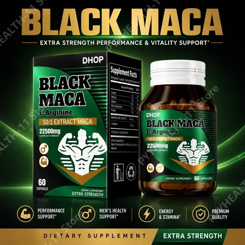 

Black Maca L-Arginine Supplement50:1 Maca Extract 22500mg Equivalent Herbal Vitality Energy Support Daily Wellness 60 Capsules