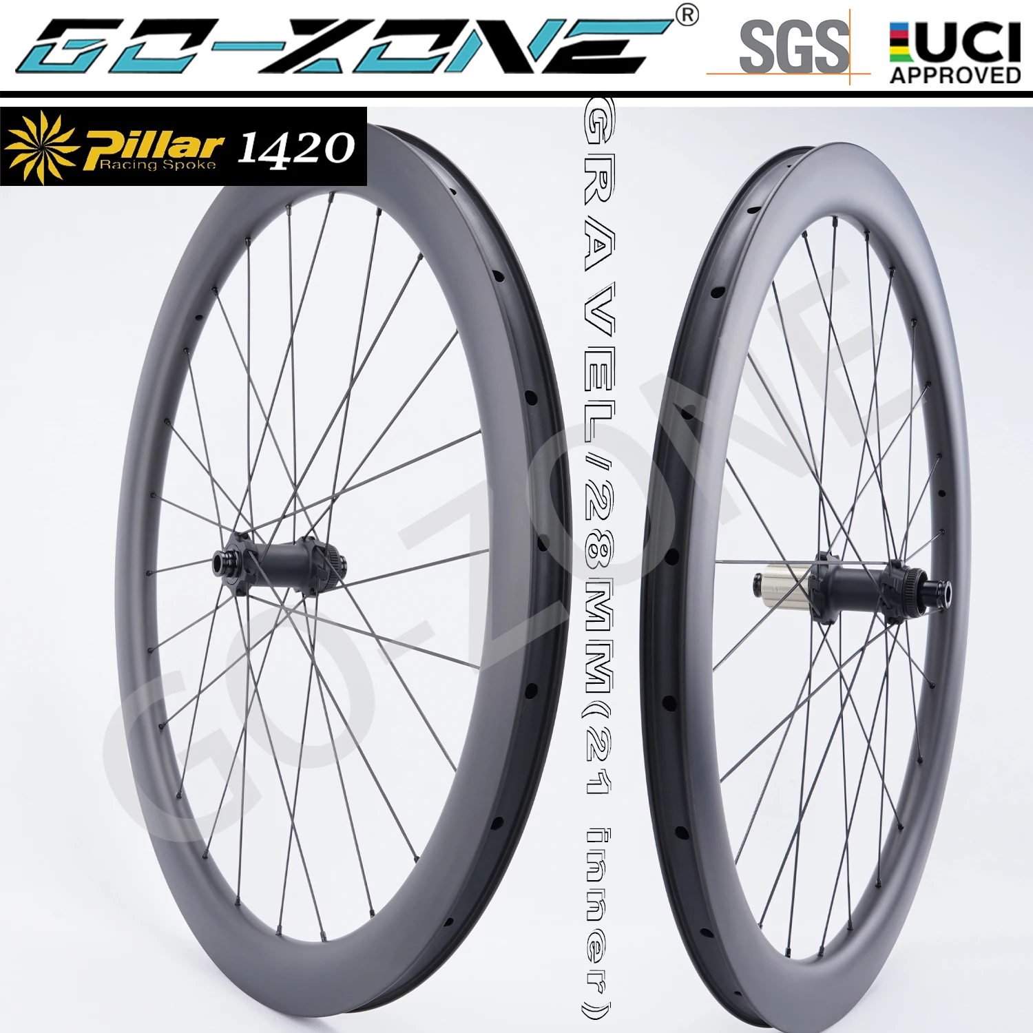 

UCI Approved 700c Gravel / Cyclocross Carbon Wheels Disc Brake Pillar 1420 28mm Gozone R320D Centerlock Road Bicycle Wheelset