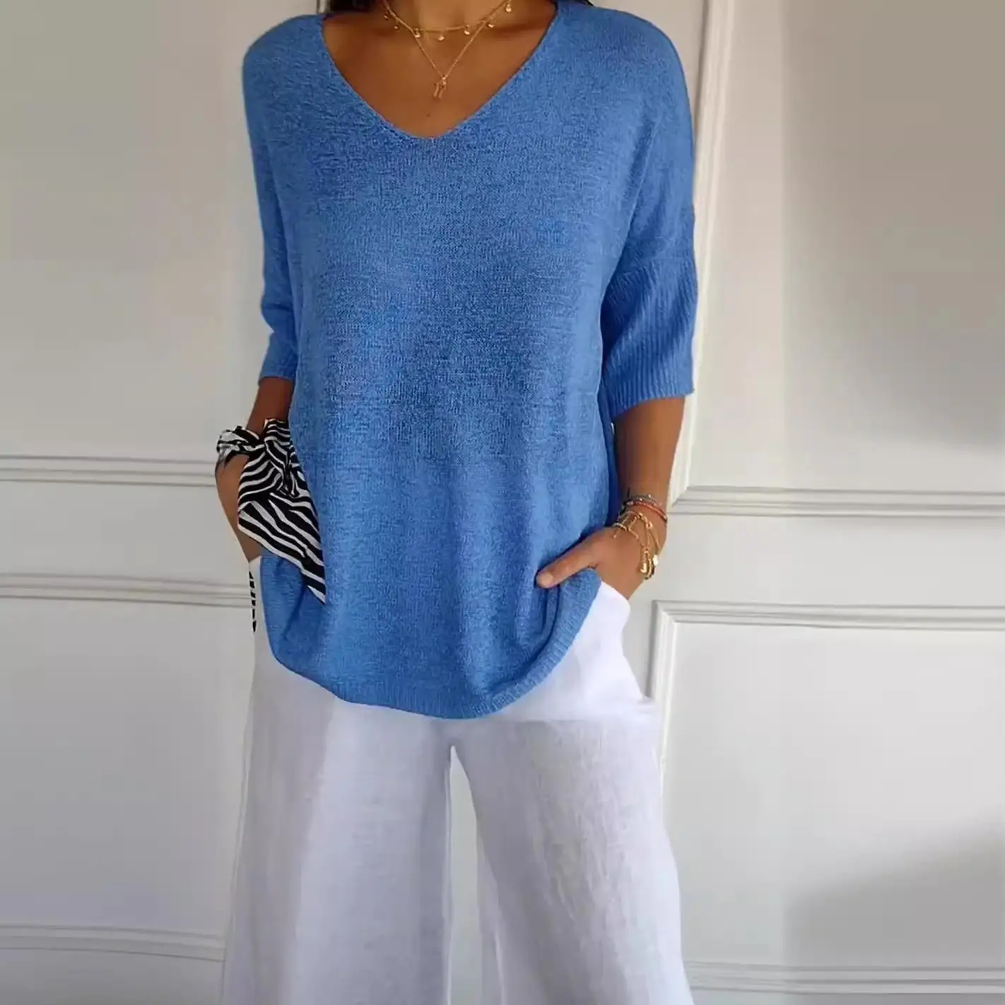 

Slimming Collar Knitted Sweater Women's Base Ele Sle Regular Fit Inner Wear Pure Color Winter Collection M309