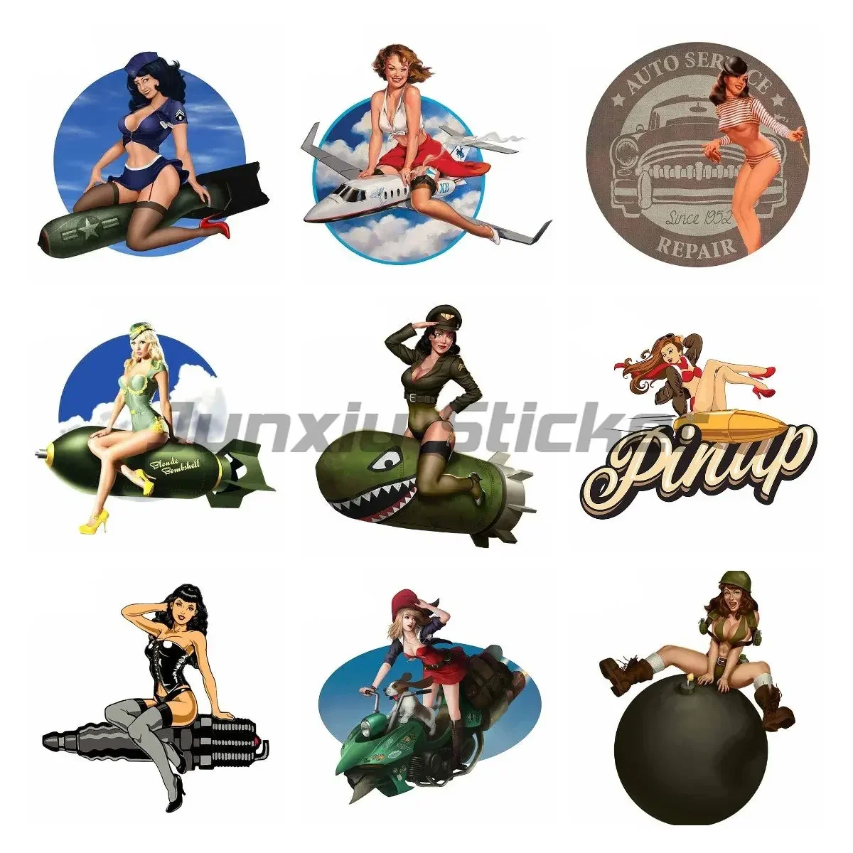 Pin Up Girl Style Vintage Car Hot Rod Retro Motorcycle Decal Vinyl Self-adhesive Car Sticker 2