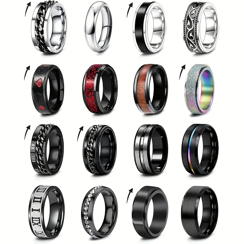 8-Pack Stainless Steel Ring Set Minimalist Unisex Design Gift for Friend Multiple Sizes