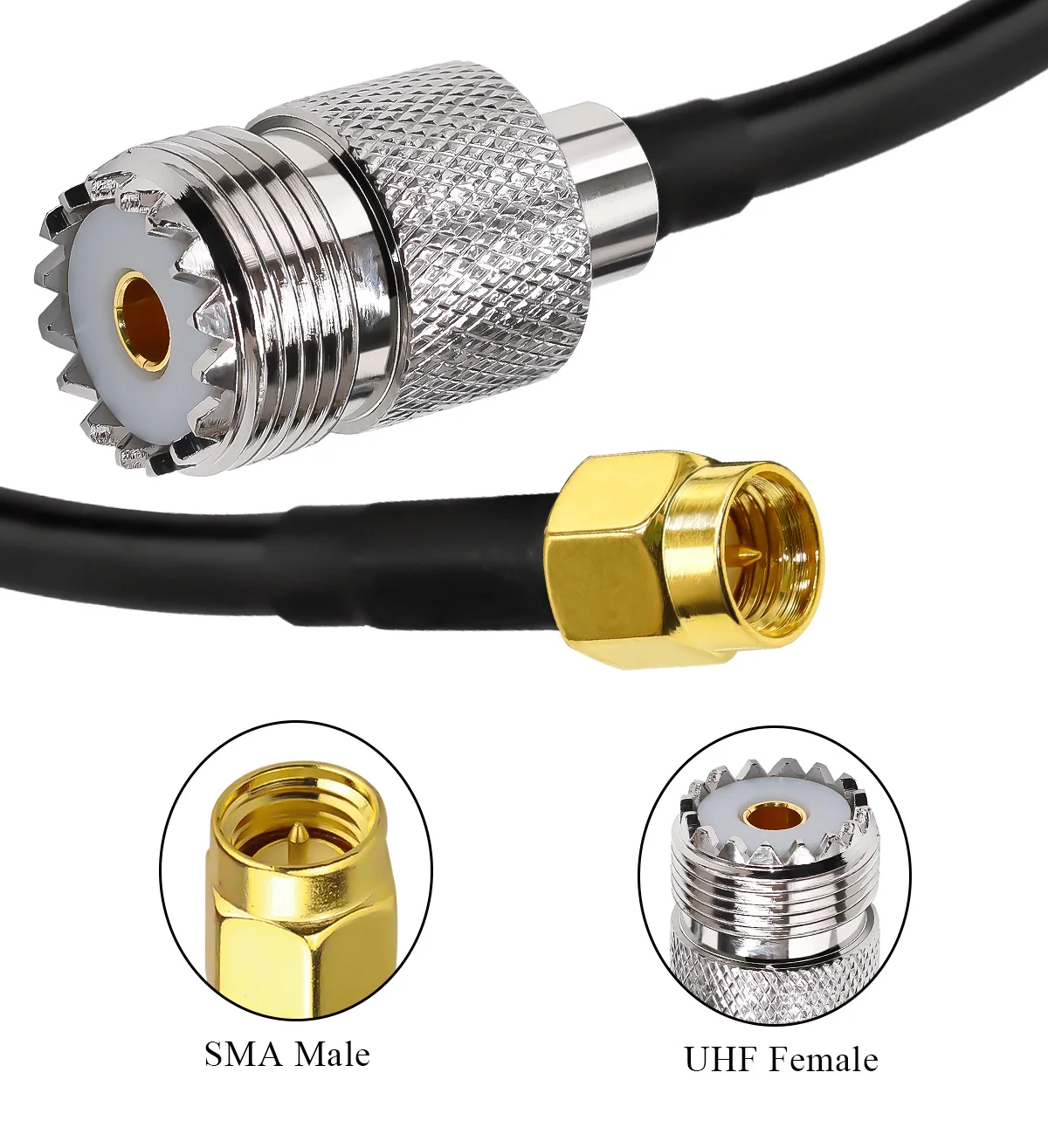 SMA to UHF Extension Cable RG58 SMA Male to SO239 Female WiFi Antenna Pigtail Cable PL-259 RF Coax Assembly Cable 30cm 50cm 5M