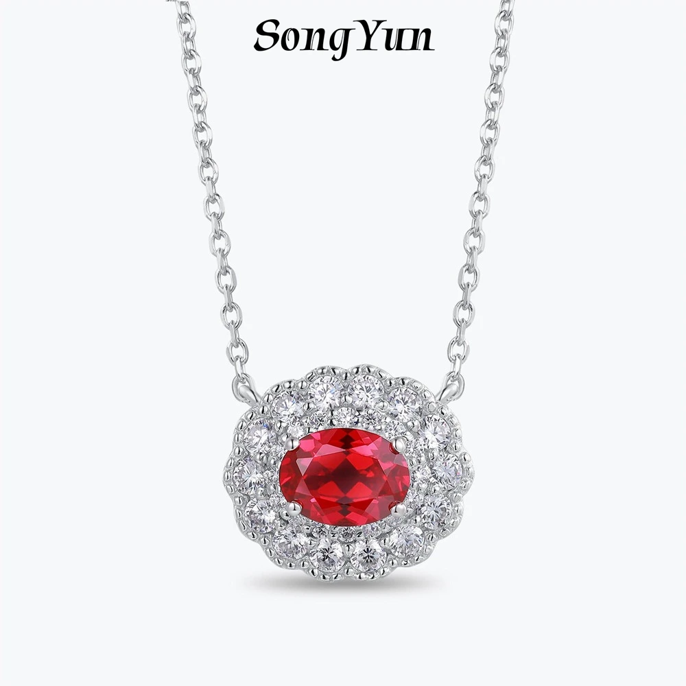 

SONGYUN Luxury Jewelry 925 Sterling Silver Necklace Lab Grown Ruby Heart Party Wear for Women 18K Gold Plated Anniversary Neckla