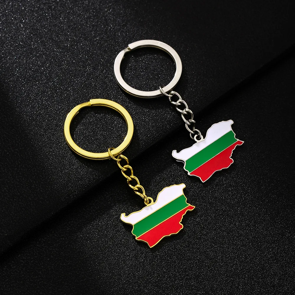 Amazon hot-selling men's and women's retro drip oil ethnic style stainless steel Bulgaria map flag keychain decoration