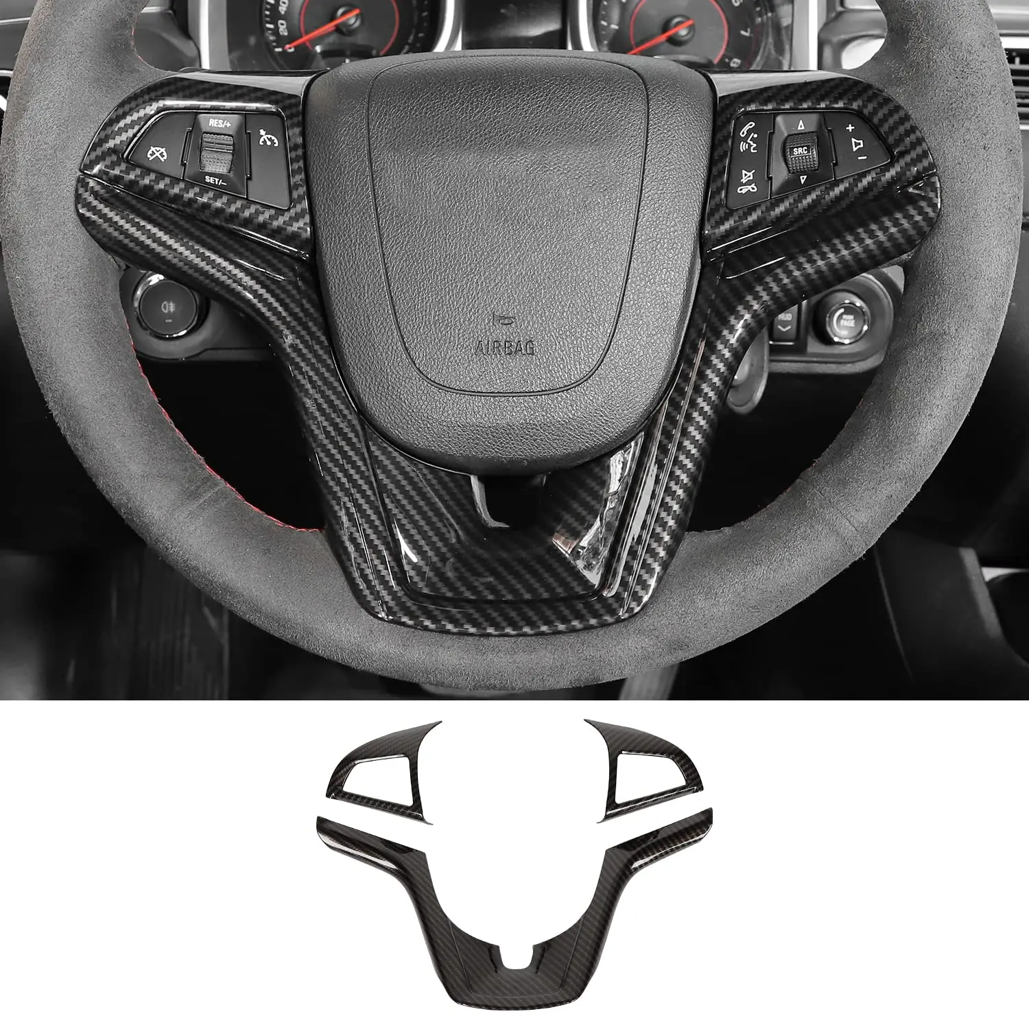 

Carbon Fiber Steering Wheel Trim Cover For Chevrolet Camaro 2012-2015 Interior Decoration 3PCS