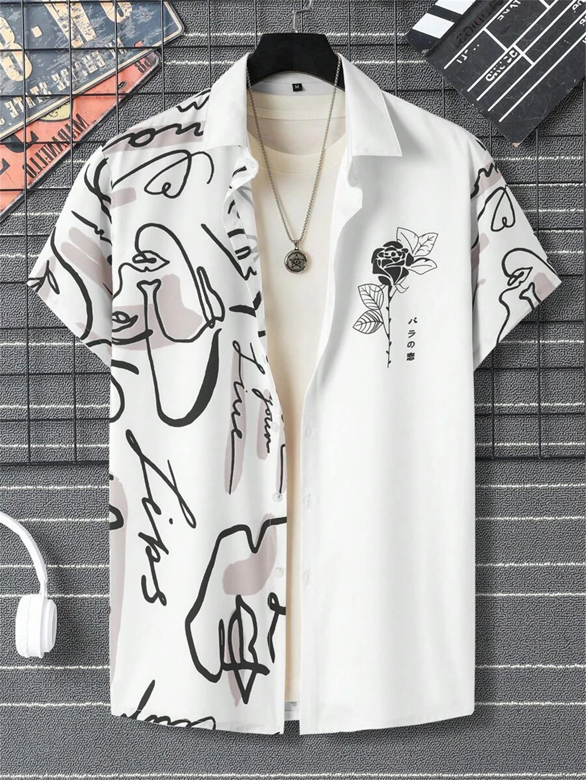 

Summer Fashion New Men's Shirt Abstract Pattern Print Hawaiian Casual Beach Lapel Men's Short Sleeve Top