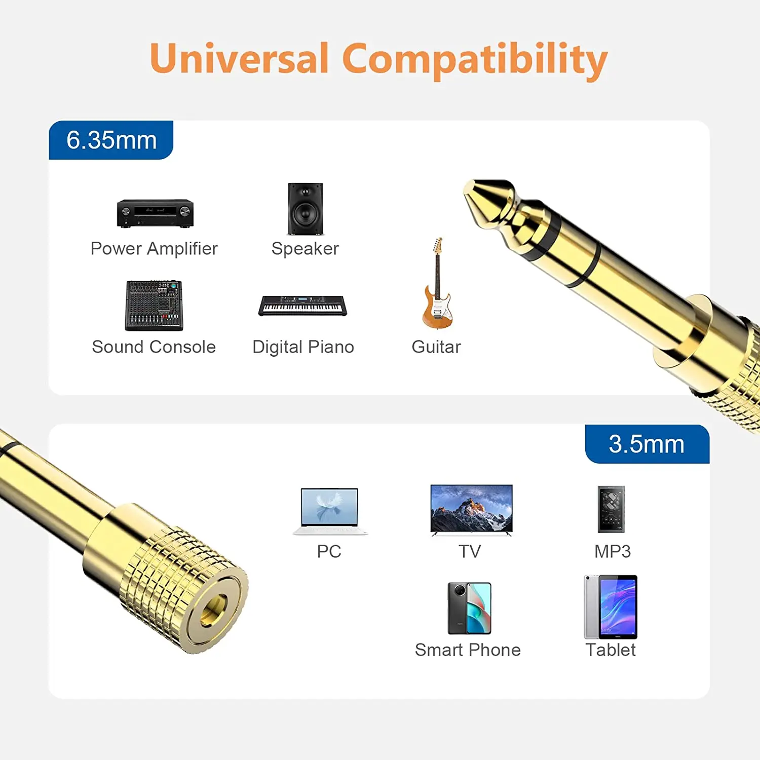 Audio adapter Connector Splitter 6.5MM Male Jack Stereo to 3.5MM, Type-C OTG USB ,fro audio Microphone Guitar Recording phone