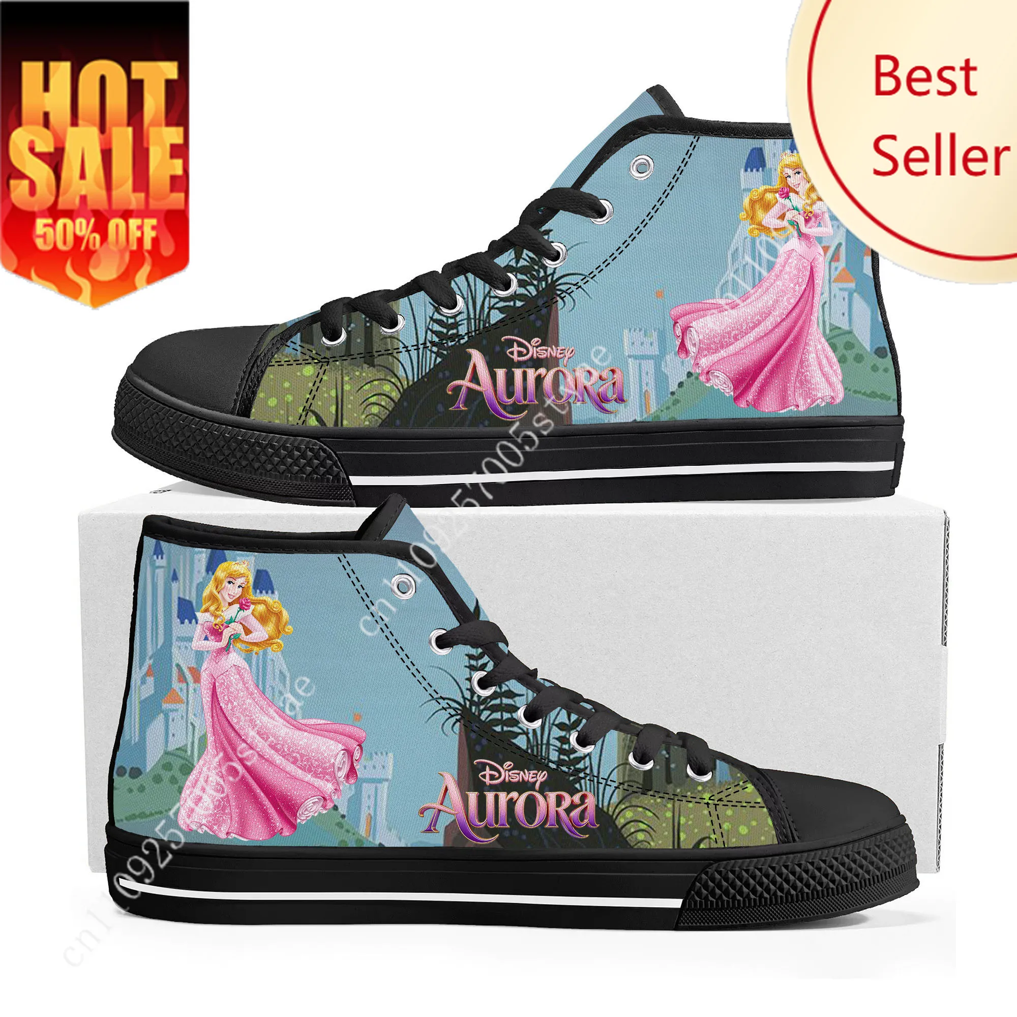 

Aurora Sleeping Beauty High Top Sneakers Disney Cartoon Movie DIY Decorate Shoes Design Your Party Holiday Gifts Custom Shoe