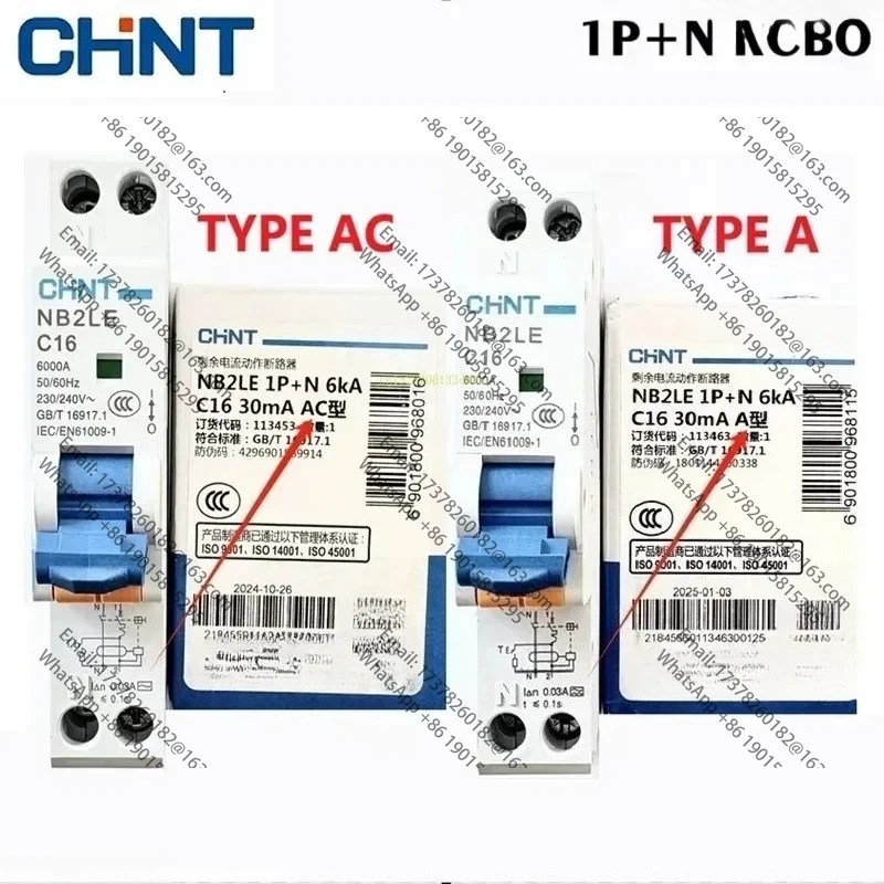 

CHINT NB2LE 1P+N Type A AC Residual Current Operated Circuit Breaker Leakage Protection Switch 0.03A 30MA 10A 16A 20A 25A RCBO