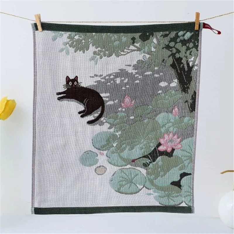 مناشف أطباق كرتونية للقطط 3 قطع 35*40 سم شاش قطن ثلاثي الطبقات للمطبخ 12 طراز رقيق