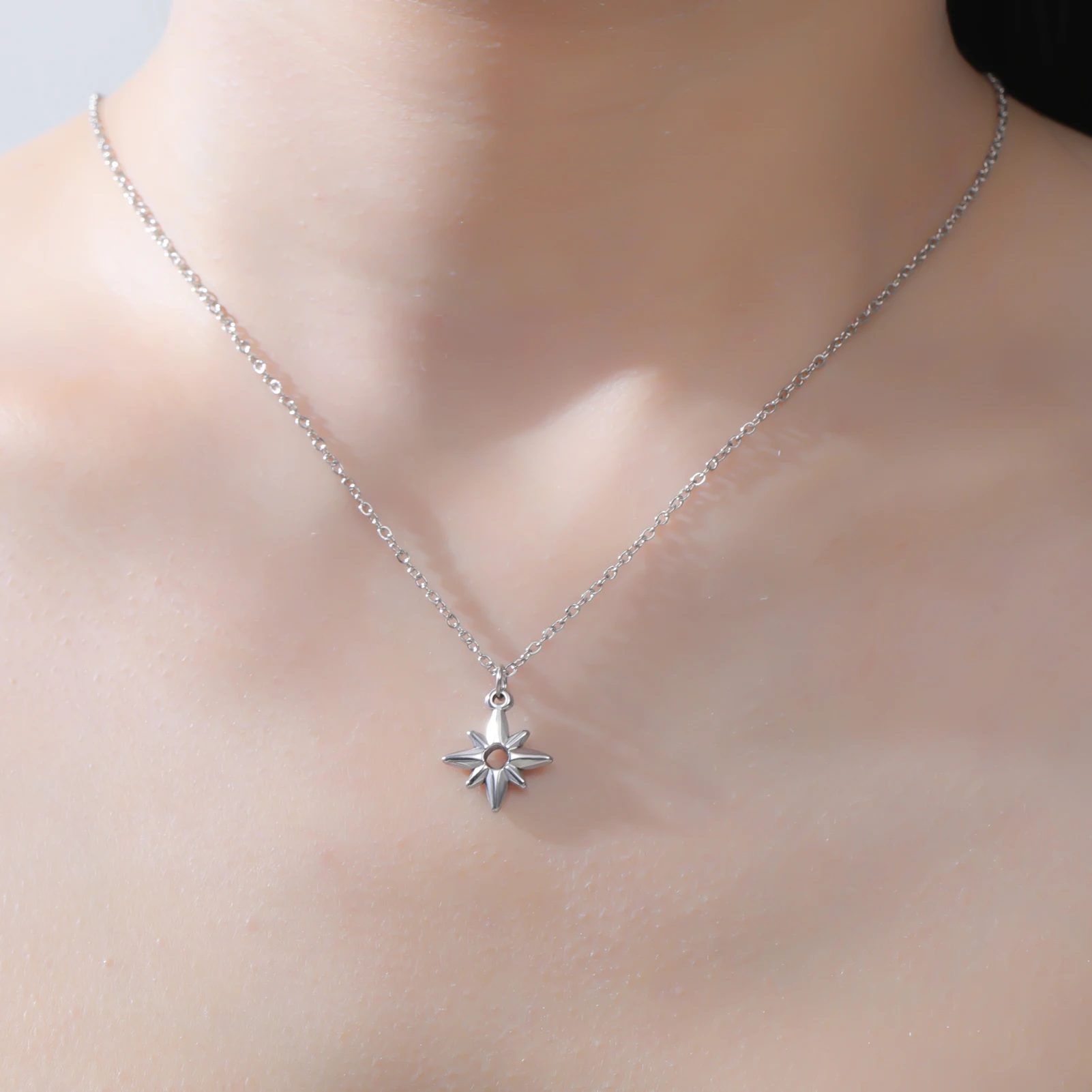 Fashionable and Shiny Octagonal Star Necklace Stainless Steel Star Hip-Hop Accessories Jewelry Party Gifts