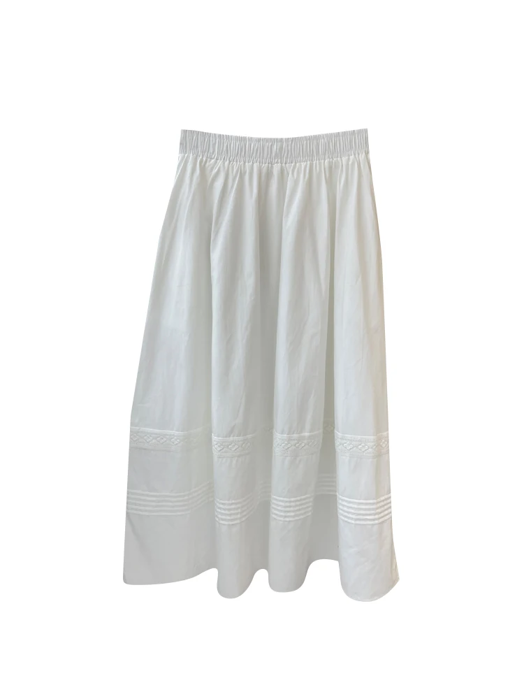 

White High Waist Pleated Skirt Women's Sweet Simple Long A-Line Skirt plus Size Slimming Versatile Folded f Skirt