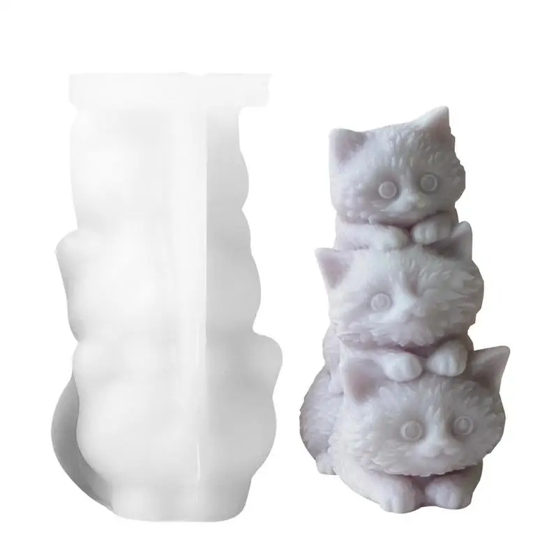 Stacking Cats Candle Mold Silicone Stacking Three Cats Candle Making Mold Reusable Enjoy Hands-On Fun Easily Unmold Candle