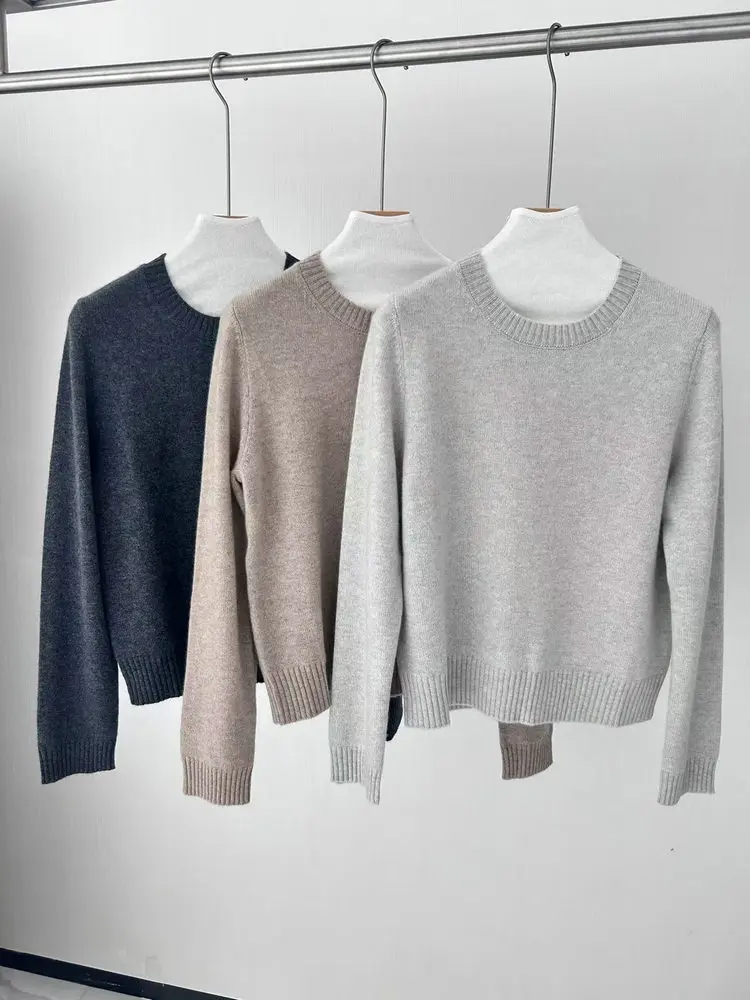 Women 100% Cashmere Sweater Autumn Winter O-Neck Long Sleeve Solid Color Loose Ladies Knitted Pullover