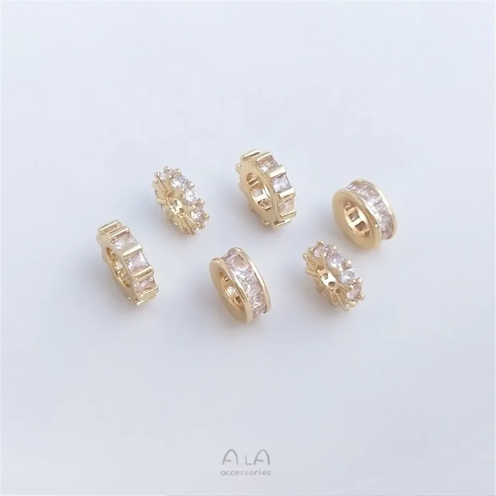 زركونيا 14K الذهب المغلفة خاتم الماس فاصل مربع زركونيا ثقب كبير عجلة فاصل حلقة DIY بها بنفسك اليدوية مجوهرات اكسسوارات K044 #4