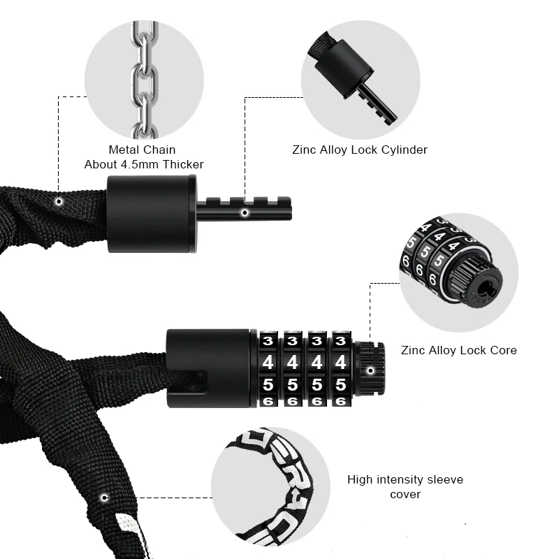 Bicycle Chain Lock Anti-Theft High Security Reinforced Bike Lock For Scooter Electric E-Bike Motorcycle Cycling Accessories